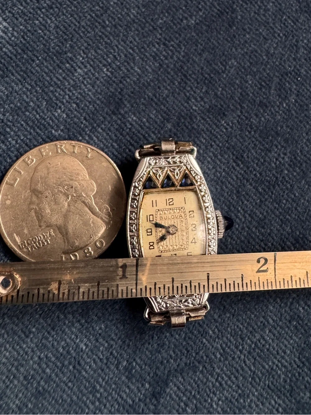 ART DECO BULOVA 1924 GOLD FILLED & SAPPHIRE MISS LIBERTY Case manual Wind Watch